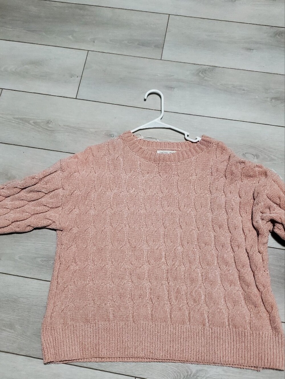 Pink Chunky Cable Knit Crewneck Sweater Size XL Cozy Pastel Preppy